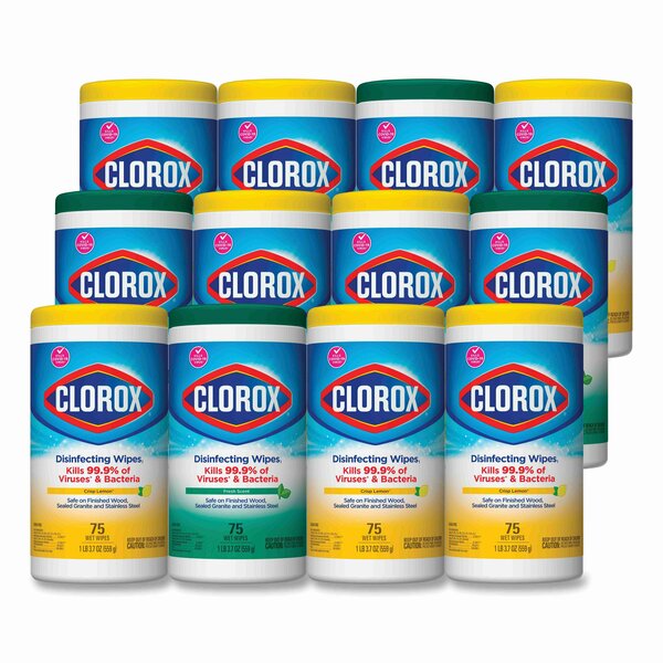 Clorox Towels & Wipes, White, Canister, Non-Woven Fiber, 75 Wipes, Fresh Scent/Citrus Blend, 12 PK CLO 30208